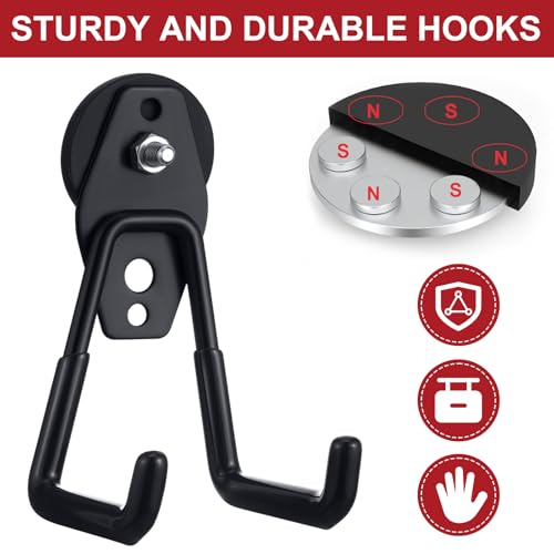 6 Pcs Large Magnetic Hooks Heavy Duty Garage Magnet Hooks Strong Storage Utility Magnetic Hangers with Anti Slip Rubber Coating for Indoor and Outdoor Hanging (6 Count)