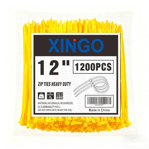 12 Inch Yellow Zip Ties 1200 PCS (1200 Count)