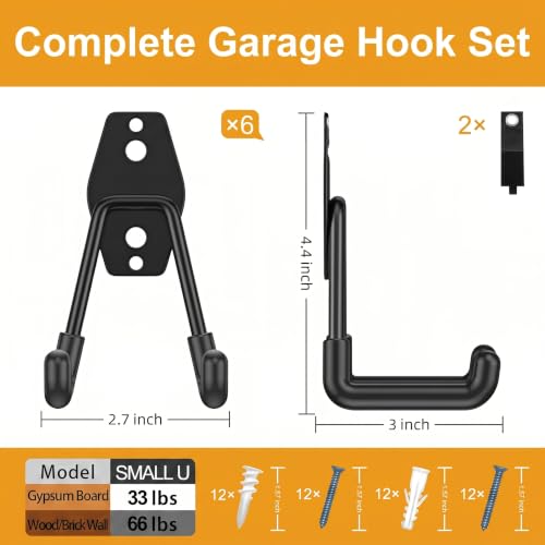 6 Pack Small Square Heavy Duty Garage Hooks (6 Count)
