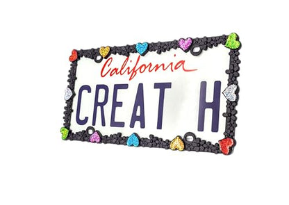 3D Shining Daisy Heart License Plate Frame from Pure Zinc Alloy Metal Perfect Plate Holder