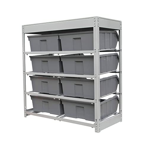 Bin Rack Boltless Steel Storage System Organizer with Plastic Bins (8 Count)