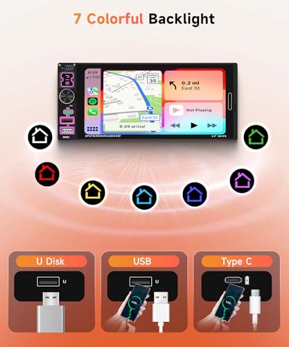 6.9 inch Single Din Car Stereo Wired Carplay Android Auto