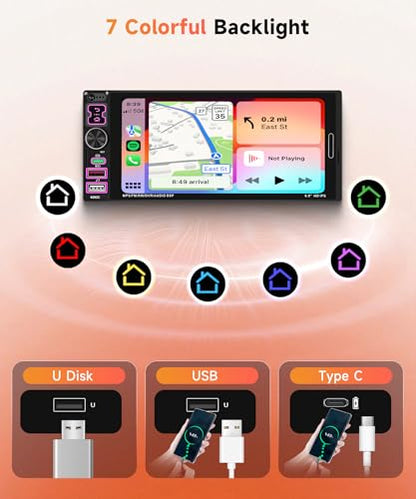 6.9 inch Single Din Car Stereo Wired Carplay Android Auto