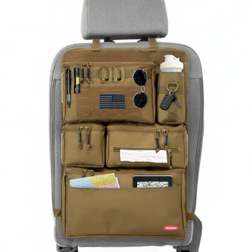 Tactical Seat Back Organizer Heavy Duty MOLLE Panel Organizer with Multiple Pockets & Hook Loop Panel for EDC Gear