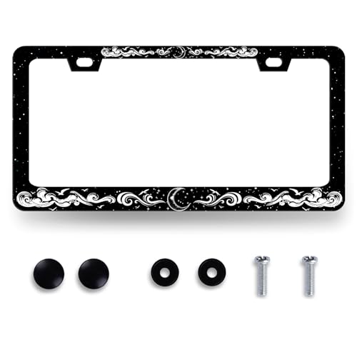 Moon License Plate Frame Clouds Stars Starry Sky License Holder with 2Holes