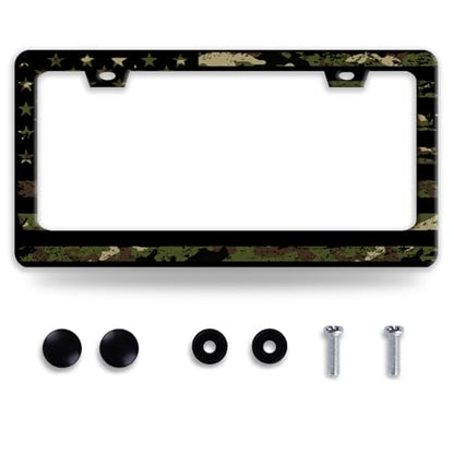 Camo American Flag License Plate Frame Stainless Steel US License Holder
