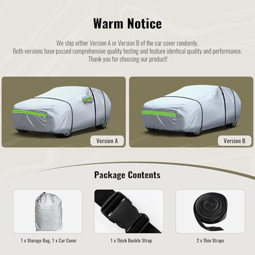 6 Layers Premium Full Car Cover Hard Shell Zipper Design Waterproof All Weather Weatherproof UV Sun Protection Snow Dust Storm Resistant Outdoor with Straps