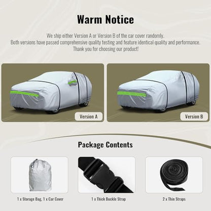 6 Layers Premium Full Car Cover Hard Shell Zipper Design Waterproof All Weather Weatherproof UV Sun Protection Snow Dust Storm Resistant Outdoor with Straps