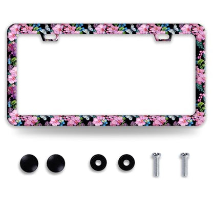 Cherry Blossom Butterfly Stainless Steel License Plate Frame for US Cars