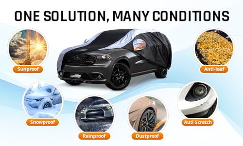 Dodge Durango Car Cover Waterproof All Weather with Silver Strip Design