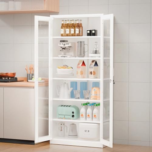 Lockable Display Cabinet with Glass Doors & 5 Adjustable Shelves