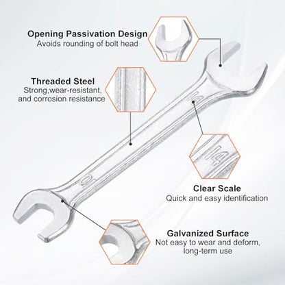 2pcs Double Open End Wrench 10mm x 14mm Metric 15 Degree Offset Angle Small Flat Head Wrench Galvanizing Open Ended Spanner for Automotive Repair Furniture Assembly (2 Count)
