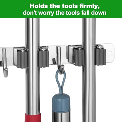 3 Racks and 4 Hooks Mop and Broom Holder Wall Mount