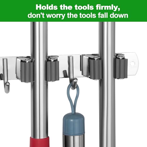 2 Pack] 5 Racks and 4 Hooks Mop and Broom Holder Wall Mount (2 Count)
