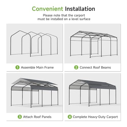 10 x 15 FT Vertical Stripe Galvanized Steel Roof Metal Carport