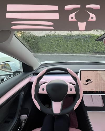 Pink Dashboard Cover and Front Door Cover Compatible with Tesla Model 3（2021
