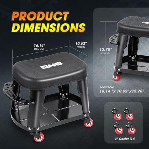 TOOLS 00252 Removable Rolling Garage Stool with Seat Cushion & Tool Tray Plate