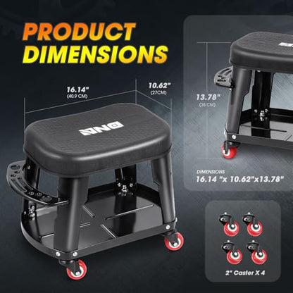TOOLS 00252 Removable Rolling Garage Stool with Seat Cushion & Tool Tray Plate