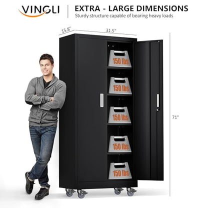 Rolling Metal Storage Cabinet with Adjustable Shelves