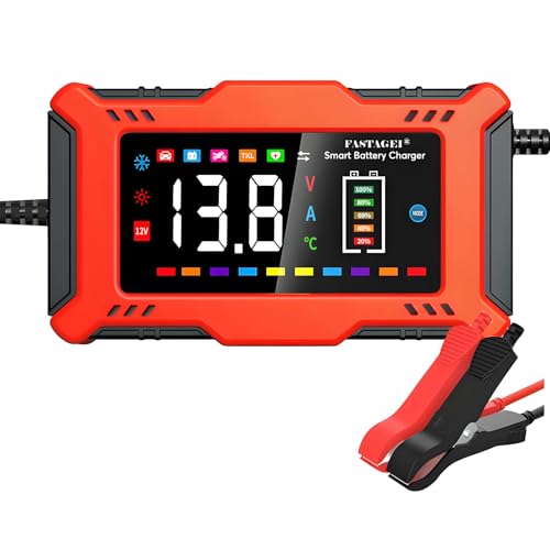 LiFePO4 Lead Acid Battery Charger Smart Battery Trickle Charger 12V 6A Automotive Battery Maintainer Desulfator Temp Compensation for Car Truck Motorcycle Lawn Mower Marine RV