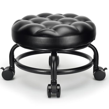 Low Height Rolling Stool Roller Stool PU Leather Comfortable Seat 360°Swivel Rotating
