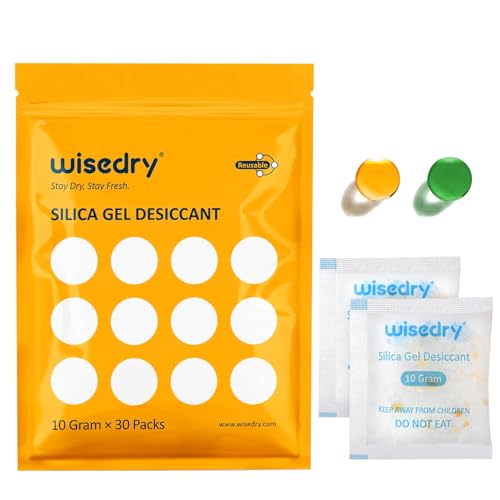 10 Gram [30 Packs] Silica Gel Desiccant Packets Reusable for Moisture with Color Indicating Rechargeable Small Dessicant Packs Food Grade