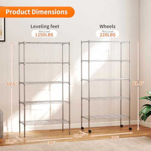 5 Tier Wire Storage Shelves with Wheels