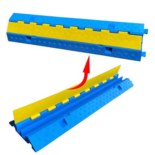 1 Pack Blue Rubber Cable Ramp Hose Cable Protector Ramp 2 Channel 22000Lbs Load Capacity Traffic Speed Bump Wires Power Lines Extension Cord Cover for Indoor Outdoor