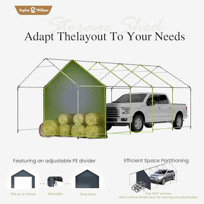 Storage Shed 13x24 ft Portable Garage Heavy Duty Carport