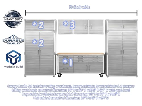 Heavy Duty 8 Piece Steel Garage Cabinet Storage Set with Rolling Workbench