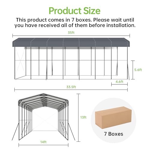 14x35x13 FT RV Heavy Duty Metal Carport