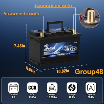 Car Start Stop Lithium Battery GROUP 48 12V 60AH Car Battery with 1100CCA