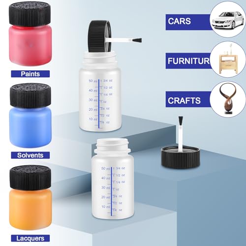 120 Pcs Touch up Paint Bottles with Applicator Brush and Lids 2 oz and 1 oz Liquid Capacity Plastic Leftover Touch up Paint Container with Mixing Ball for Fixing Wall Stone Chip Car Surface