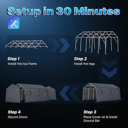13x20 ft Carport 2 Roll up Doors & Vents Outdoor Portable Storage Shelter Garage Tent for Vehicle Boat Truck Anti