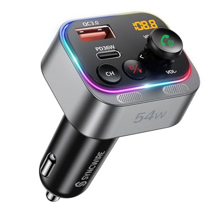Bluetooth 5.4 FM Transmitter Car Adapter 54W