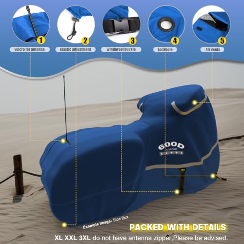 Motorcycle Cover with Side Box Heavy Duty 600D Waterproof for Touring Models Harley Davidson Road King