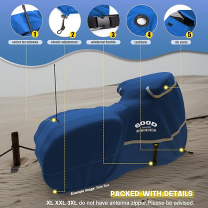 Motorcycle Cover with Side Box Heavy Duty 600D Waterproof for Touring Models Harley Davidson Road King