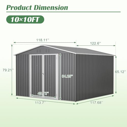 10 x 10FT Outdoor Metal Storage Shed with Lockable Door