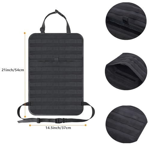 tactical car seat back organizer and storage truck seat covers with a Molle Vehicle Panel and 5 Different Size Molle Pouches for most models such as Jeep