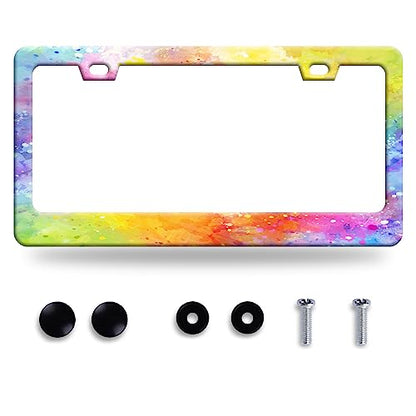 Colorful Rainbow License Plate Frame Stainless Steel Decorative 12.3"x6.3"