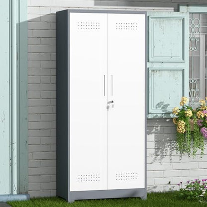 72'' Metal Utility Storage Cabinet with Pegboard & Tool Hanging Bars