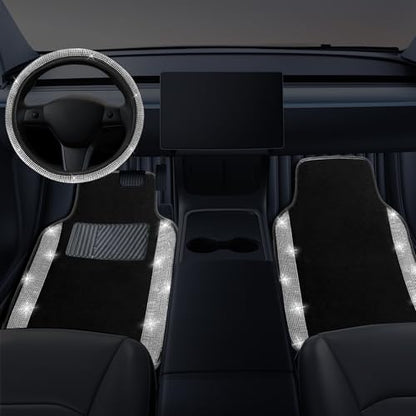 Bling Car Floor Mats Full Set and Steering Wheel Cover