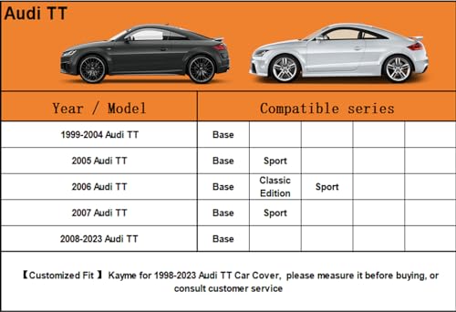 6 Layers Waterproof Car Cover for Audi TT TTS TTRS 1998