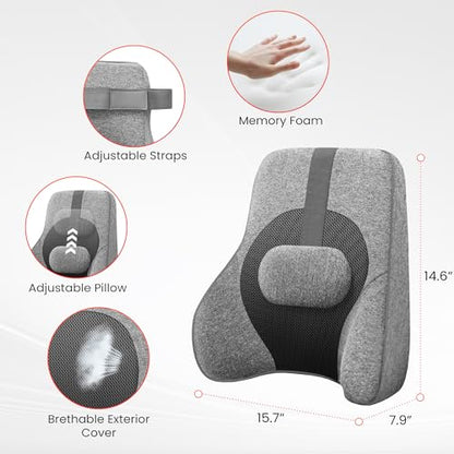 Lumbar Support Pillow for Office Chair with 4 Shiatsu Massage Heads & Heat