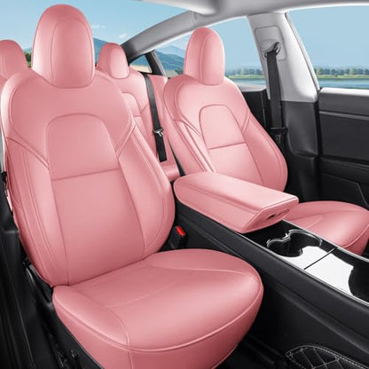 Tesla Model 3 Car Seat Covers Nappa Leather Car Interior Seat Airbag Compatible Cushion Cover Full Set Custom Fit 2023 2022 2021 2020 2019 2018
