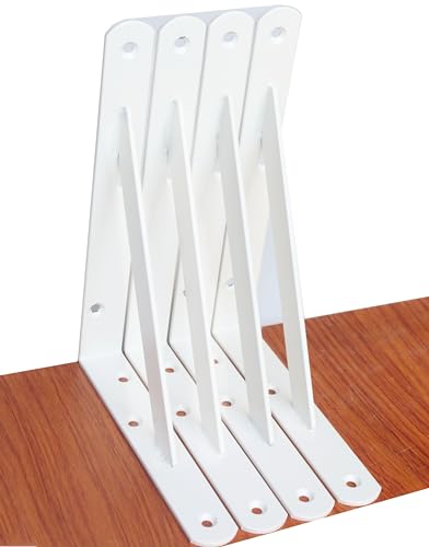 4 Pack L8 x H 6" White Heavy Duty Shelf Brackets with Screws Metal Shelf Brackets Shelf Support Angle Brackets for Shelves L Brackets Heavy Duty Floating Shelf (4 Count)