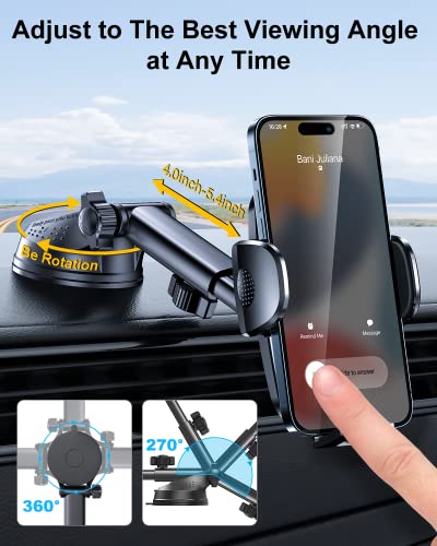 3-in-1 Phone Mount for Car [2025 Most Stable and Flexible Suction Cup] Vent Dashboard Windshield Cell Phone Holder Car Fit for iPhone, Samsung, All Phone