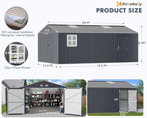 13x20x8.3' Metal Garage Shed with Base Floor Kit