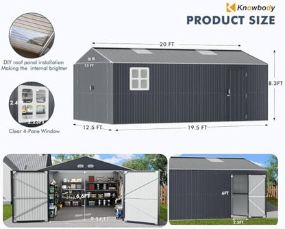 13x20x8.3' Metal Garage Shed with Base Floor Kit