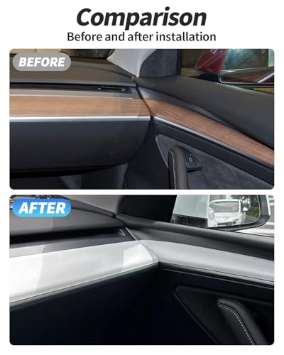 Dashboard Cover Wrap and Front Door Inner Armrest Panel Cover Trim Compatible with Tesla Model 3 2021